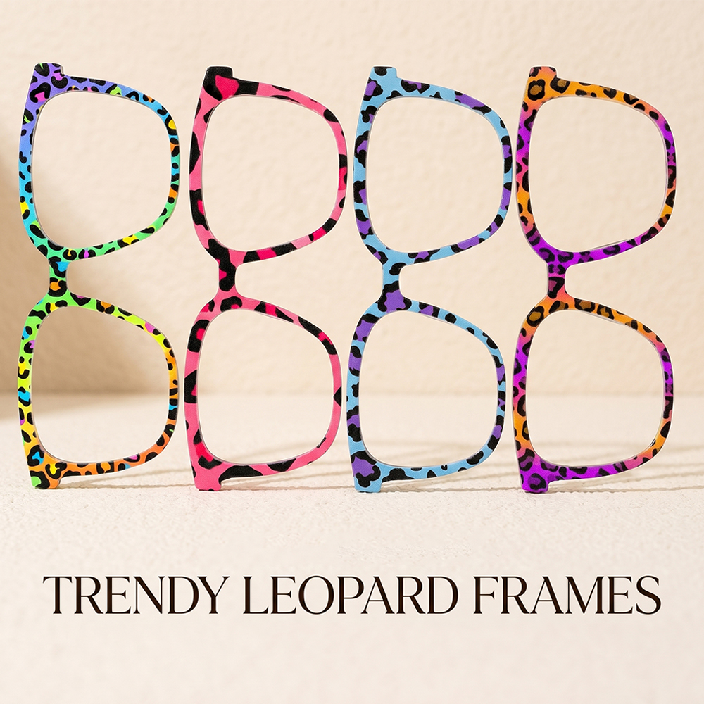 Women Accessories Trending - Trendy Rainbow Leopard Print Square Eyeglass