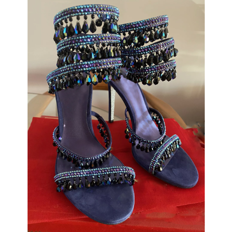 Women'S Accessories Trends 2025 - Crystal Pendant Ankle Snake Wrap Sandals