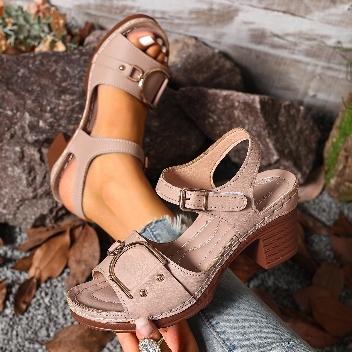 Women'S Accessories Trends 2025 - Women's Chunky Heel Sandals Adjustable Buckle