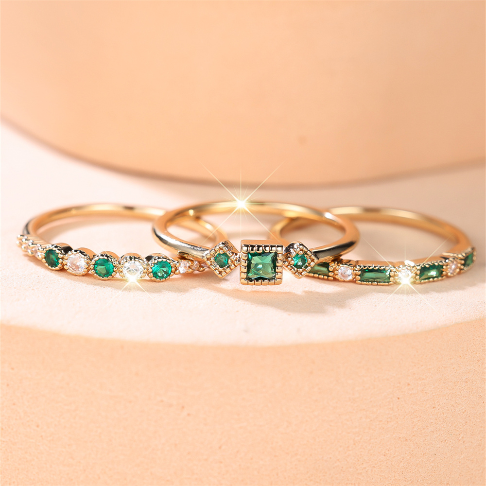 3pcs/Set Geometric Stone Green – Wrap Ring Gold recenzja i cena