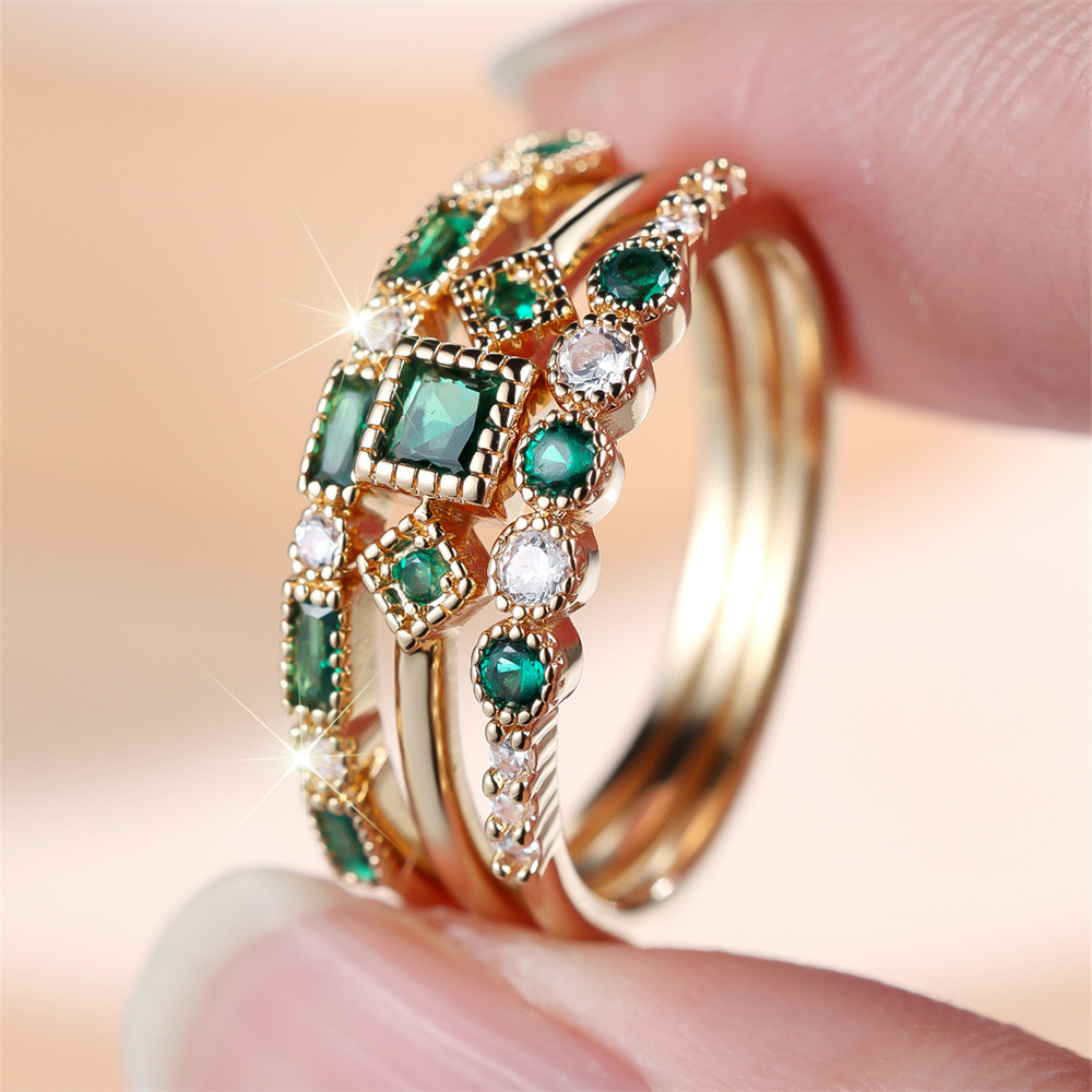 3pcs/Set Geometric Stone Green – Wrap Ring Gold recenzja i cena