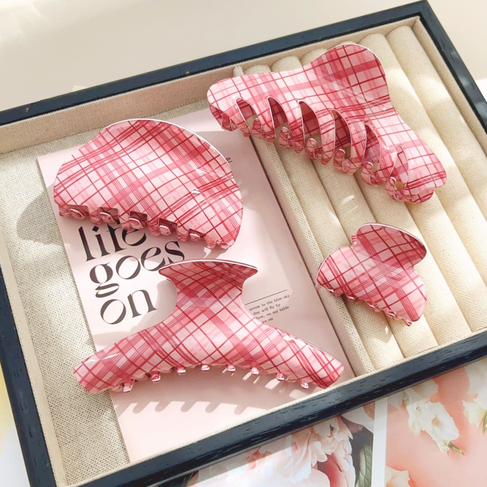 Pink Blue Grid Hair Claw Clips – Women Accessories Online recenzja i cena