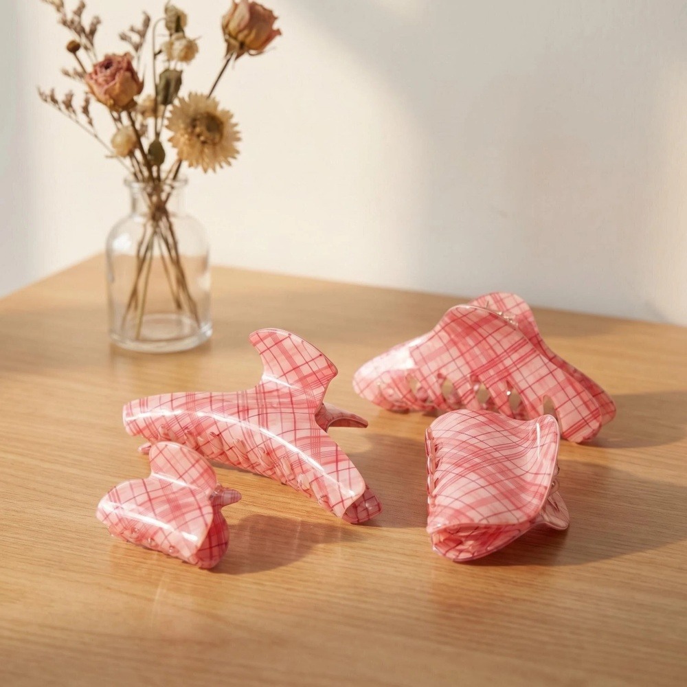 Pink Blue Grid Hair Claw Clips – Women Accessories Online recenzja i cena