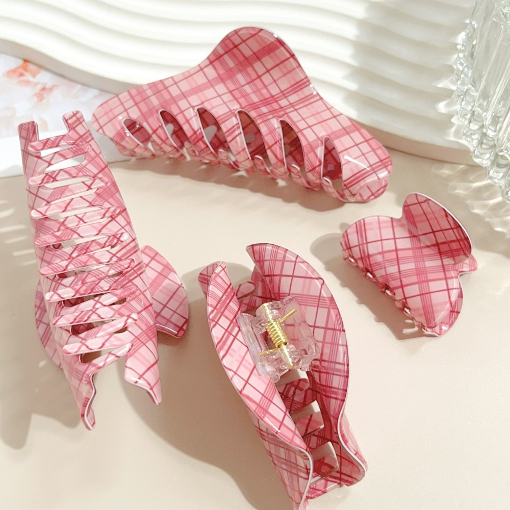 Pink Blue Grid Hair Claw Clips – Women Accessories Online recenzja i cena