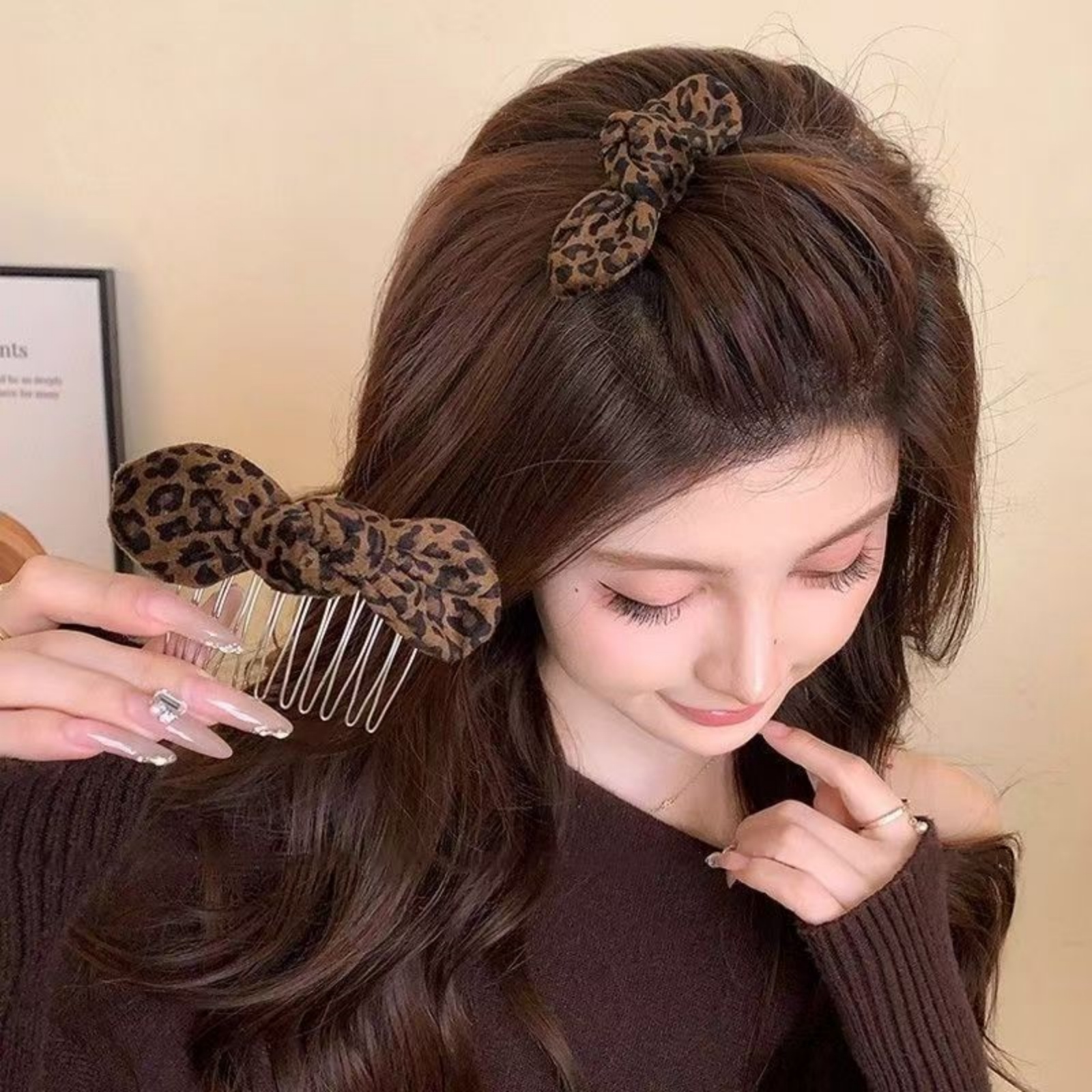 1PCLeopard Print Bow Hair Comb – Women Accessories Trending recenzja i cena